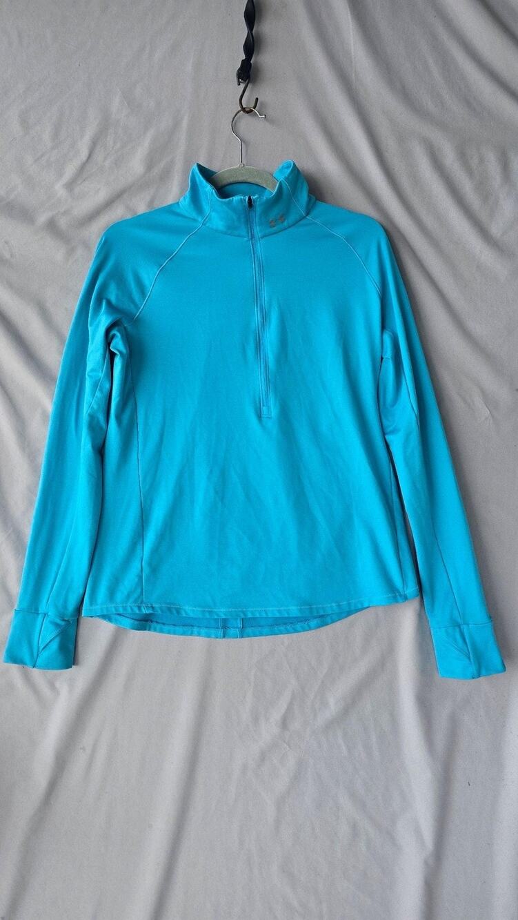 Under Armour Shirt Womens Large Blue ColdGear 1/4 Zip Mock Neck Long Sleeve Gym